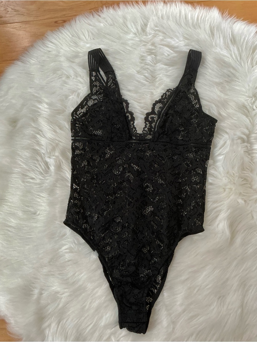 Victoria's Secret Black Sheer Lace Bralette Bodysuit Size Medium